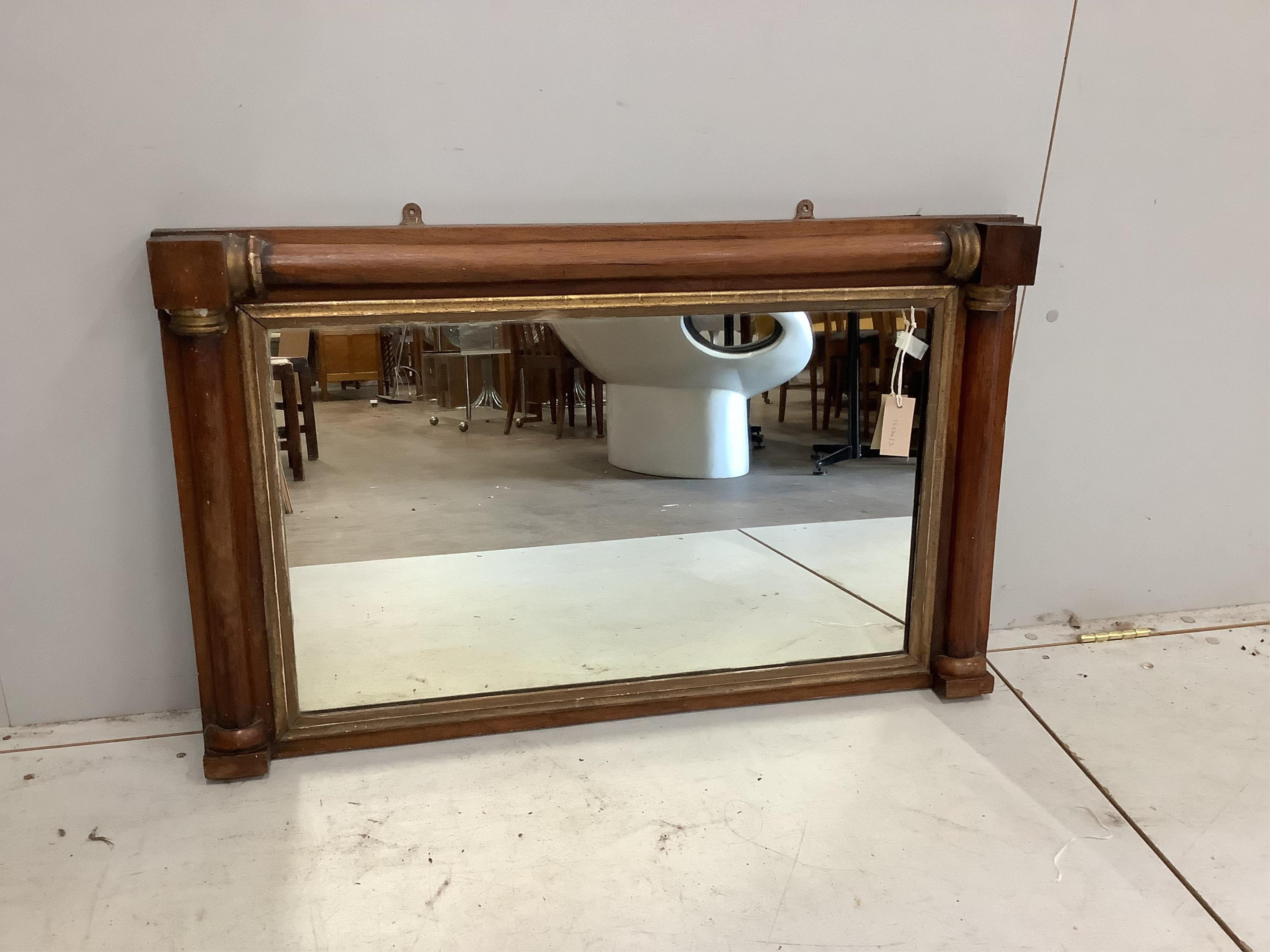 An early Victorian parcel gilt rosewood overmantel mirror, width 95cm, height 58cm. Condition - fair to good